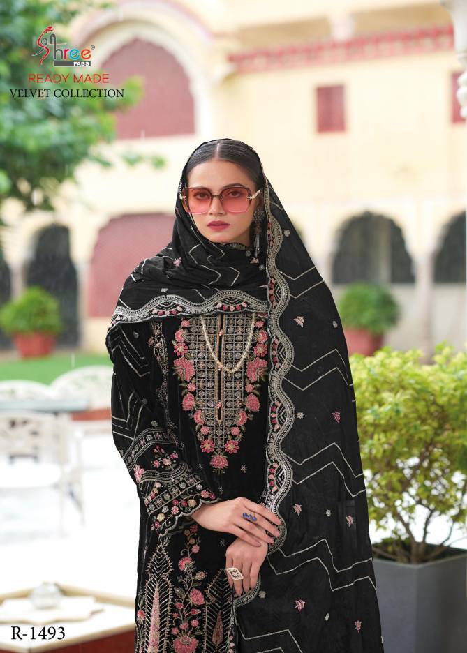 R 1493 Embroidery Velvet Pakistani Readymade Suits Wholesale Shop In Surat